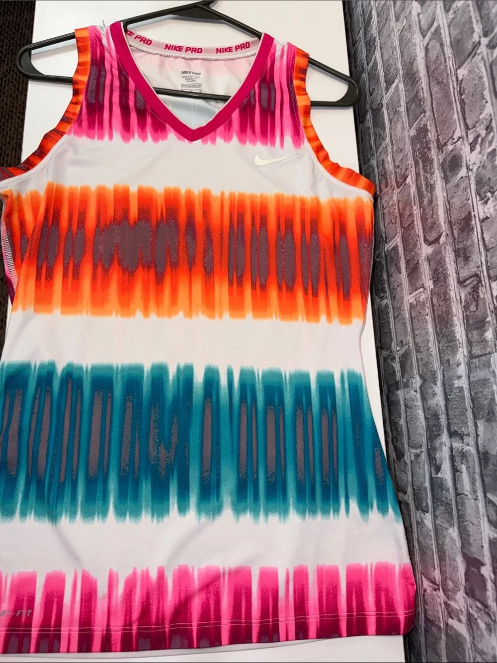 Nike‎ Pro Bright Pink Orange Teal Stripe Performance Tank